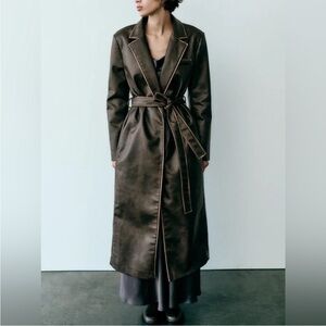 NWOT Distressed Faux Leather Trench